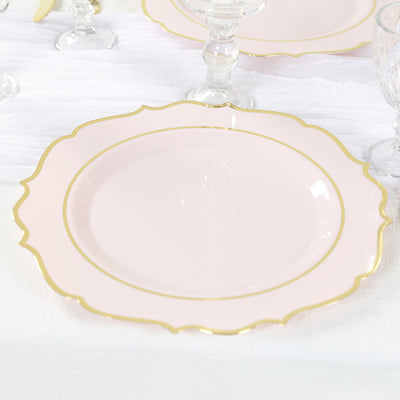 10-Pack Economy Plastic Charger Plates 13" Round Blush with Gold Scalloped Rim - Decorative Dinner Party Serving Plates
