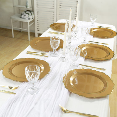 10-Pack Economy Plastic Charger Plates 13" Round Gold with Scalloped Rim - Decorative Dinner Party Serving Plates