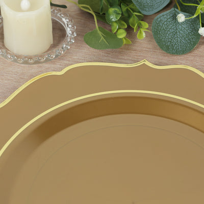 10-Pack Economy Plastic Charger Plates 13" Round Gold with Scalloped Rim - Decorative Dinner Party Serving Plates