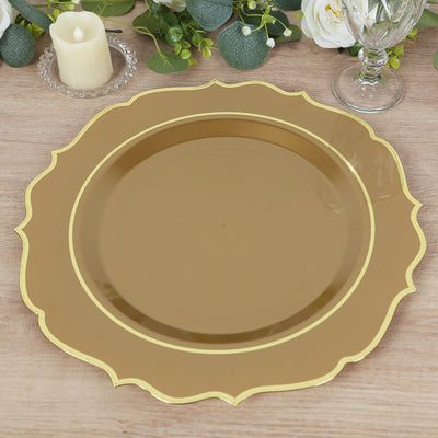 10-Pack Economy Plastic Charger Plates 13" Round Gold with Scalloped Rim - Decorative Dinner Party Serving Plates