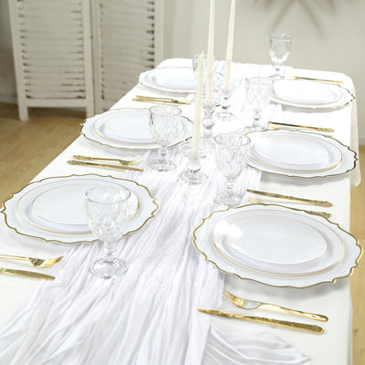 10-Pack Economy Plastic Charger Plates 13" Round White with Gold Scalloped Rim - Decorative Dinner Party Serving Plates