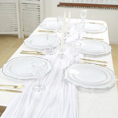 10-Pack Economy Plastic Charger Plates 13" Round White with Silver Scalloped Rim - Decorative Dinner Party Serving Plates