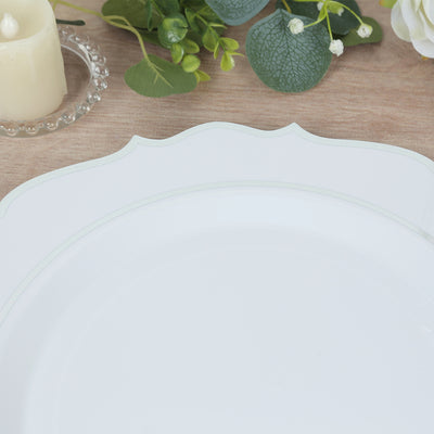 10-Pack Economy Plastic Charger Plates 13" Round White with Silver Scalloped Rim - Decorative Dinner Party Serving Plates