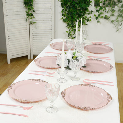 20-Pack Economy Plastic Charger Plates 13" Round Blush with Gold Embossed Baroque Rim - Stylish Dinner Party Serving Plates