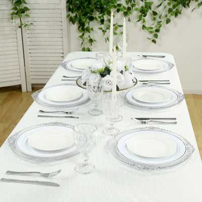 20-Pack Economy Plastic Charger Plates 13" Round Clear with Silver Embossed Baroque Rim - Stylish Dinner Party Serving Plates