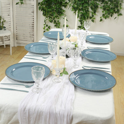 10-Pack Economy Plastic Charger Plates 13" Round Dusty Blue with Gold Beaded Rim - Stylish Dinner Party Serving Plates