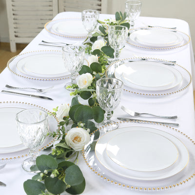 10-Pack Economy Plastic Charger Plates 13" Round Clear with Gold Beaded Rim - Stylish Dinner Party Serving Plates