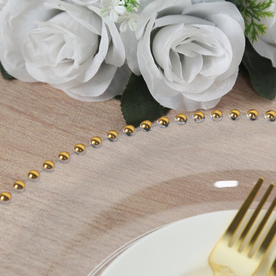 10-Pack Economy Plastic Charger Plates 13" Round Clear with Gold Beaded Rim - Stylish Dinner Party Serving Plates