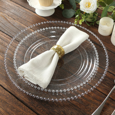 10-Pack Economy Plastic Charger Plates 13" Round Clear Beaded Rim - Stylish Dinner Party Serving Plates