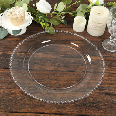 10-Pack Economy Plastic Charger Plates 13" Round Clear Beaded Rim - Stylish Dinner Party Serving Plates