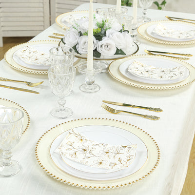 10-Pack Economy Plastic Charger Plates 13" Round Ivory with Gold Beaded Rim - Stylish Dinner Party Serving Plates