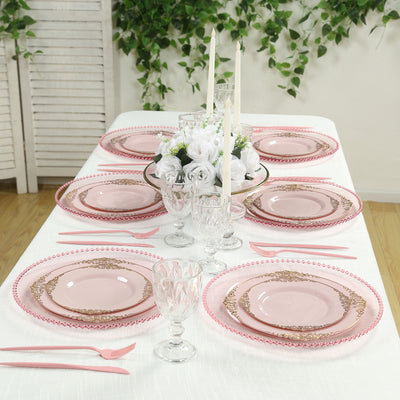 10-Pack Economy Plastic Charger Plates 13" Round Transparent Blush with Beaded Rim - Stylish Dinner Party Serving Plates