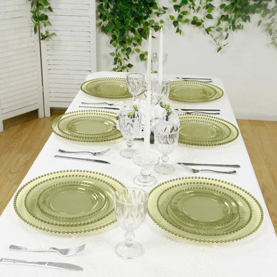 10-Pack Economy Plastic Charger Plates 13" Round Transparent Dusty Sage Green with Beaded Rim - Stylish Dinner Party Serving Plates