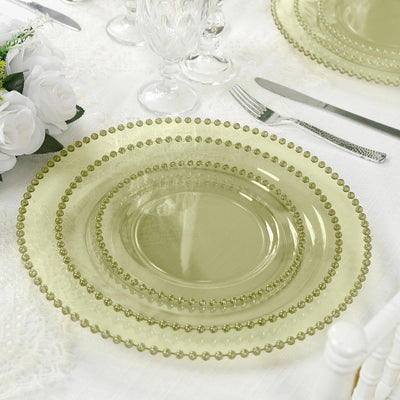 10-Pack Economy Plastic Charger Plates 13" Round Transparent Dusty Sage Green with Beaded Rim - Stylish Dinner Party Serving Plates