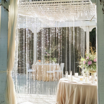 Acrylic Crystal Beaded Curtain with Polyester Rod Pocket, 43 Strands Room Divider Clear Diamond Cut Beads Doorway String Curtain - 5ftx12ft