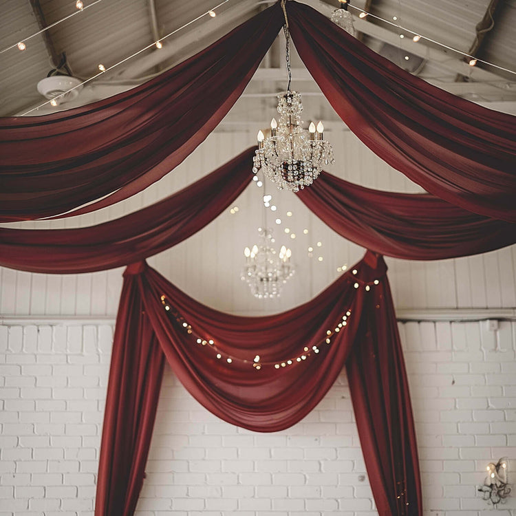 Premium Burgundy Chiffon Ceiling Drapery, Long Curtain Backdrop Panel With Rod Pocket