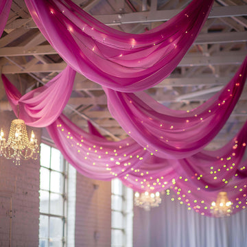 Premium Fuchsia Chiffon Ceiling Drapery, Durable Flame Resistant Long Curtain Backdrop Panel With Rod Pocket 5ftx32ft