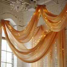 5ftx32ft Gold Chiffon Ceiling Drapery, Durable Flame Resistant Long Curtain Backdrop Panel