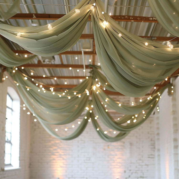 5ftx32ft Sage Green Chiffon Ceiling Drapery, Durable Flame Resistant Long Curtain Backdrop Panel