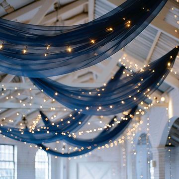 Premium Navy Blue Chiffon Ceiling Drapery, Durable Flame Resistant Long Curtain Backdrop Panel With Rod Pocket 5ftx32ft