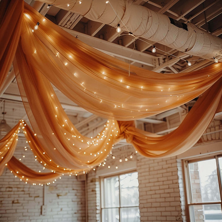 Terracotta (Rust) Chiffon Ceiling Drapery, Long Curtain Durable Flame Resistant Backdrop Panel