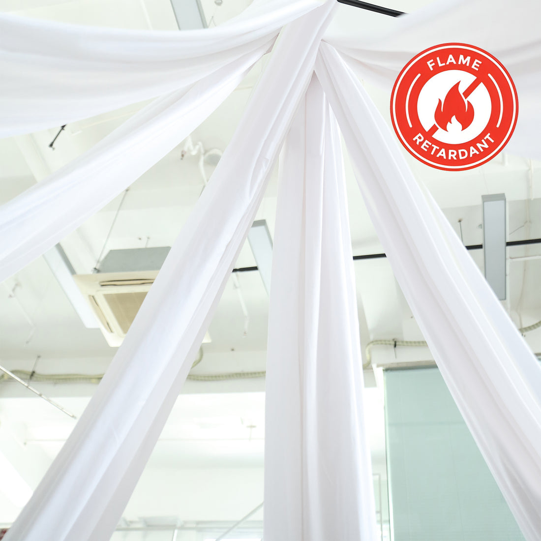 White Polyester Ceiling Draping Backdrop Curtains Fire Retardant with Rod Pockets 5 Feet x 20 Feet