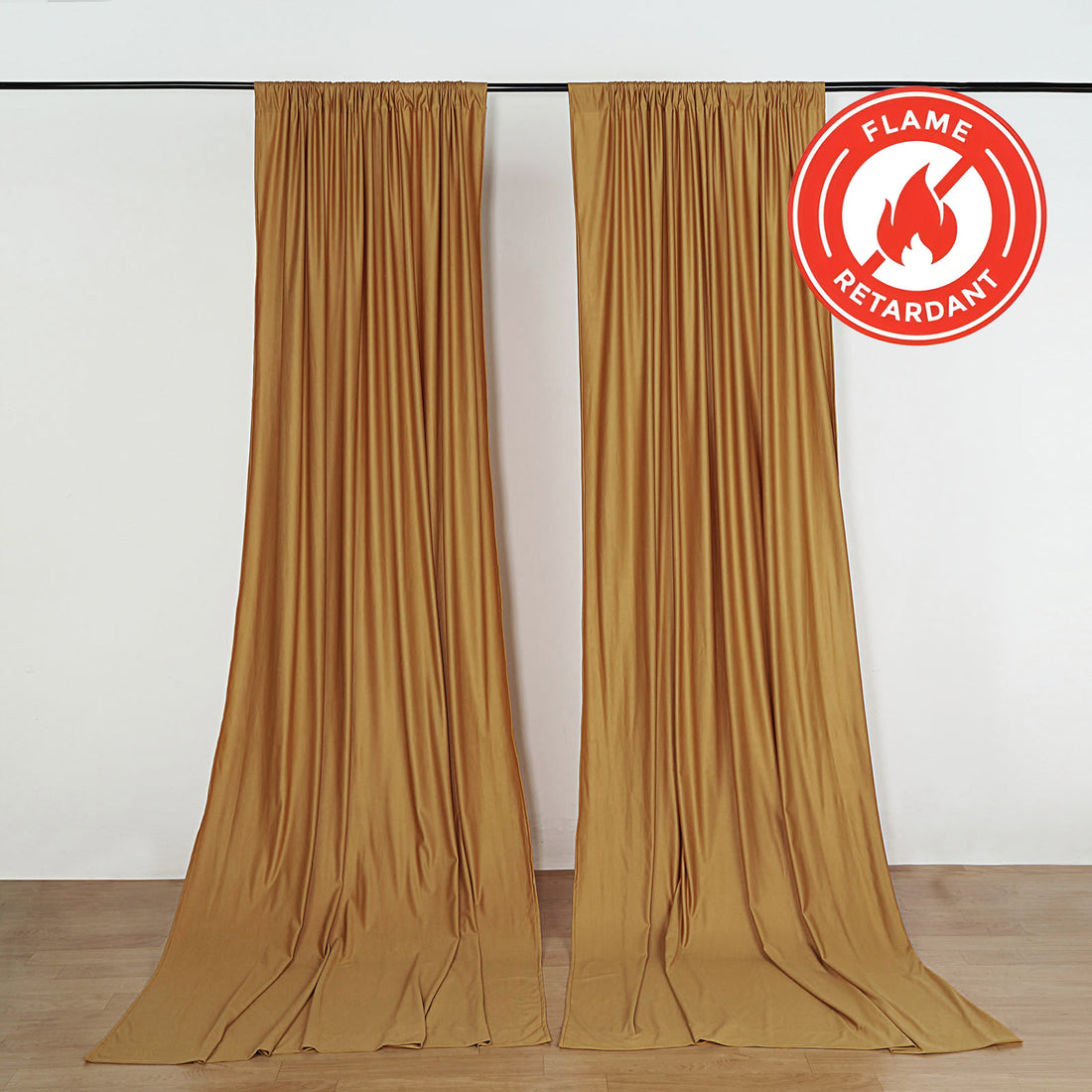 Gold Scuba Polyester Backdrop Drape Curtains, Durable Flame Resistant Event Divider Panels