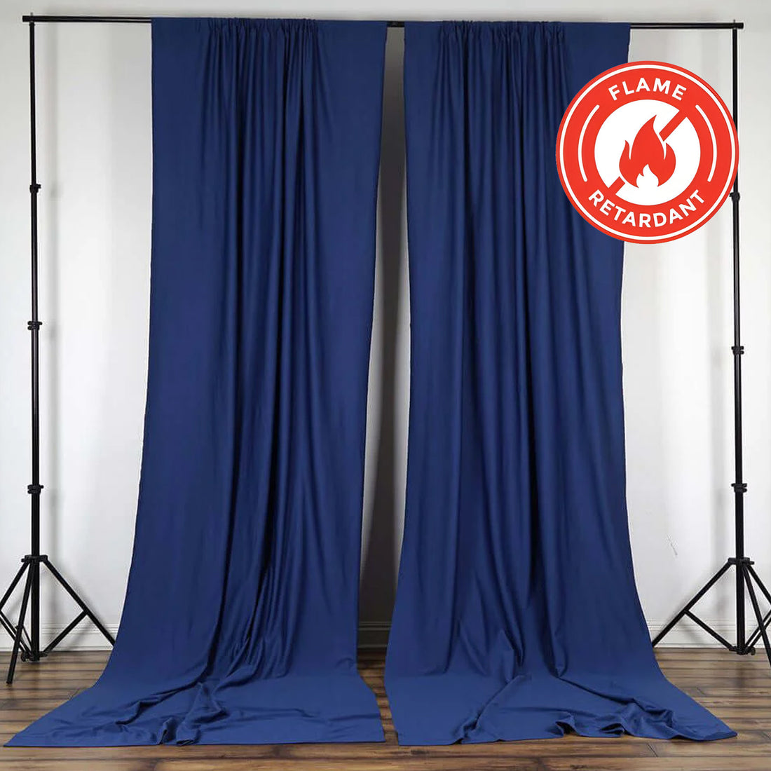 Navy Blue Scuba Polyester Backdrop Drape Curtains, Durable Flame Resistant Event Divider Panels