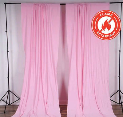 2 Pack Pink Scuba Polyester Backdrop Drape Curtains, Durable Flame Resistant Event Divider Panels Wrinkle Free With Rod Pockets - 10ftx10ft