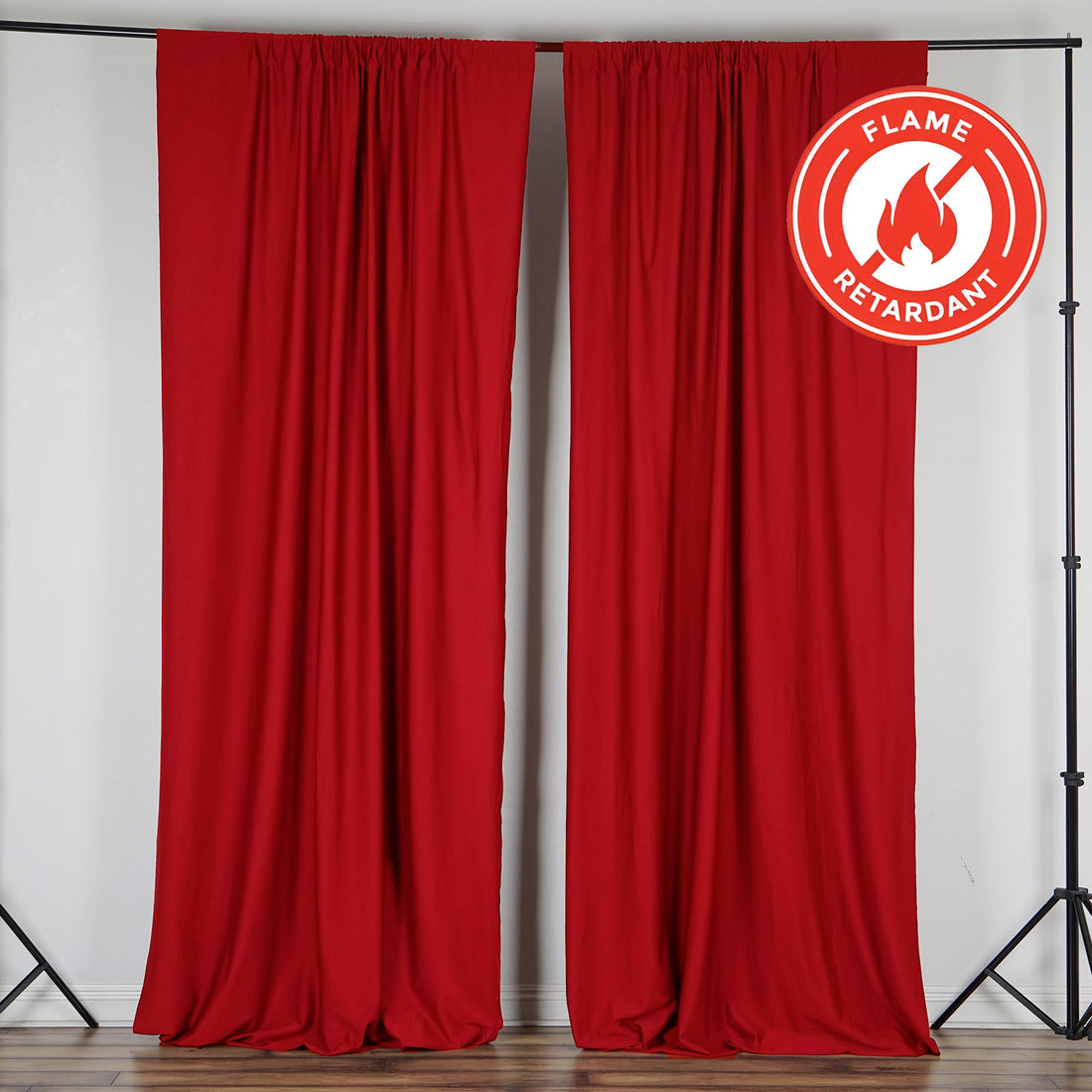 Red Scuba Polyester Backdrop Drape Curtains, Durable Flame Resistant Event Divider Panels