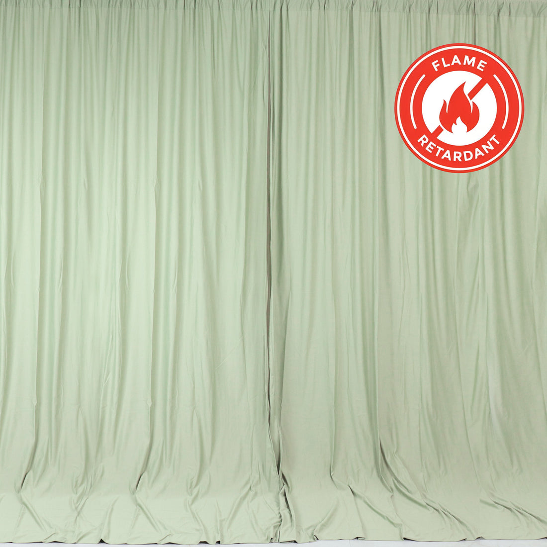 Sage Green Scuba Polyester Backdrop Drape Curtains, Durable Flame Resistant Event Divider Panels