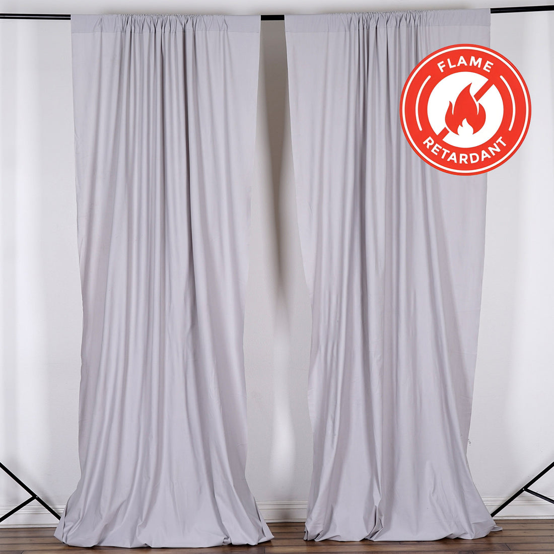 Silver Scuba Polyester Backdrop Drape Curtains, Durable Flame Resistant Event Divider Panels
