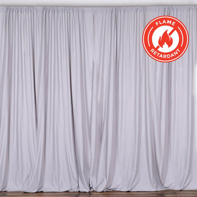 2 Pack Silver Scuba Polyester Backdrop Drape Curtains, Durable Flame Resistant Event Divider Panels Wrinkle Free With Rod Pockets - 10ftx10ft