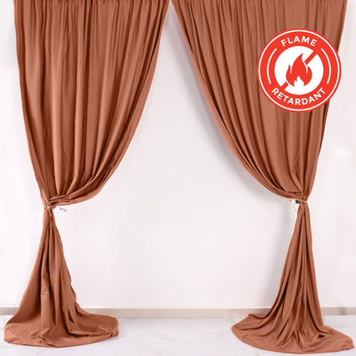 2 Pack Terracotta (Rust) Scuba Polyester Backdrop Drape Curtains, Durable Flame Resistant Event Divider Panels Wrinkle Free With Rod Pockets - 10ftx10ft