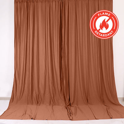 2 Pack Terracotta (Rust) Scuba Polyester Backdrop Drape Curtains, Durable Flame Resistant Event Divider Panels Wrinkle Free With Rod Pockets - 10ftx10ft