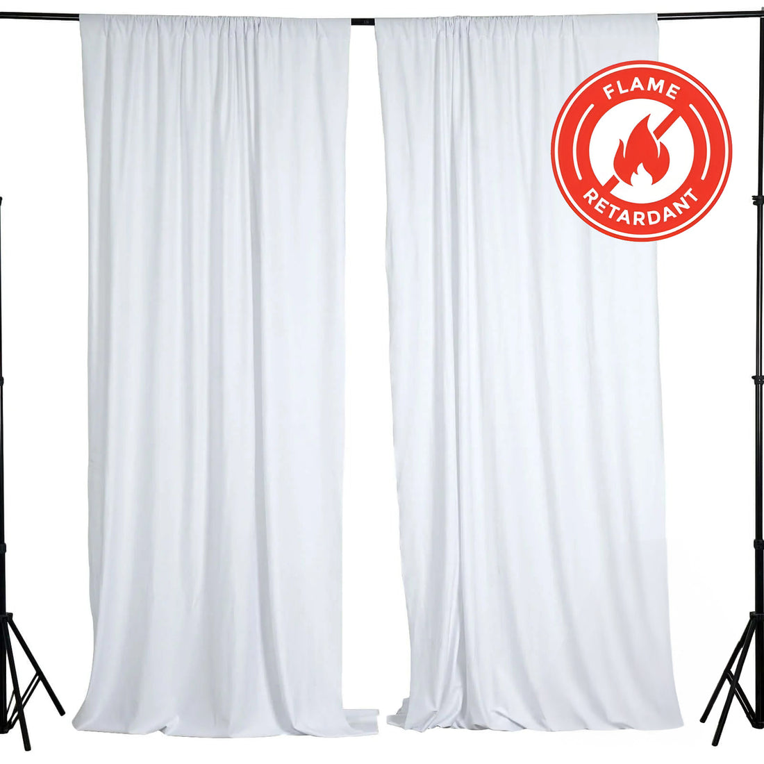 White Scuba Polyester Backdrop Drape Curtains, Durable Flame Resistant Event Divider Panels