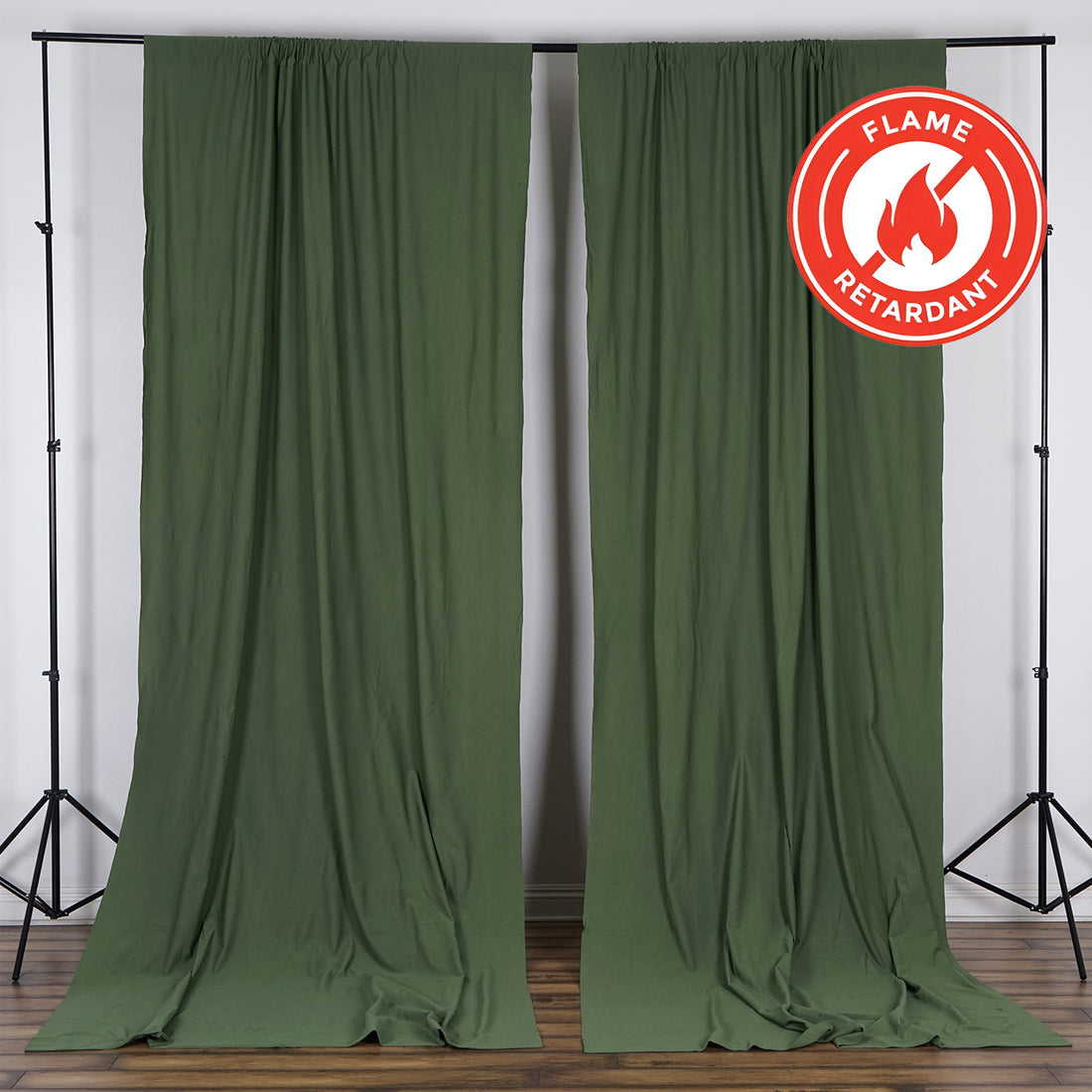 Olive Green Scuba Polyester Backdrop Drape Curtains, Durable Flame Resistant Event Divider Panels