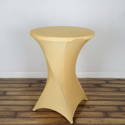 Spandex Round Cocktail Table Cover 30" Champagne for High Top Tables - Easy to Maintain Stretch Fitted Highboy Tablecloth
