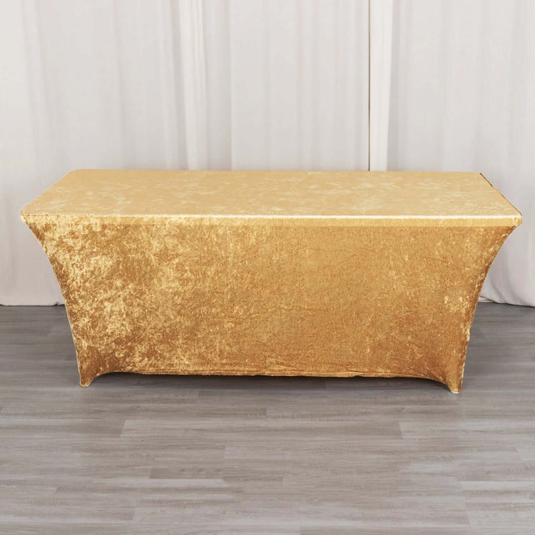 6ft Champagne Crushed Velvet Stretch Fitted Rectangular Table Cover