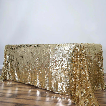 Champagne Seamless Big Payette Sequin Rectangle Tablecloth Premium 90"x132" for 6 Foot Table With Floor-Length Drop