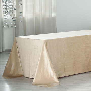 Champagne Seamless Premium Velvet Rectangle Tablecloth, Reusable Linen 90"x156" for 8 Foot Table With Floor-Length Drop