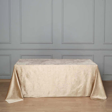 Champagne Seamless Premium Velvet Rectangle Tablecloth, Reusable Linen 90"x132" for 6 Foot Table With Floor-Length Drop