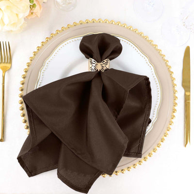 5 Pack Polyester Napkins 20"x20" Chocolate - Durable & Wrinkle Resistant Dinner Napkins