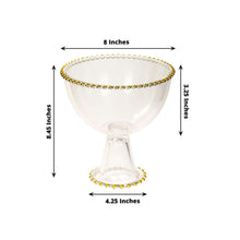 Clear Compote Pedestal Bowl Glass Flower Vase With Gold Beaded Trim, Round Footed Candy Trifle Bowl