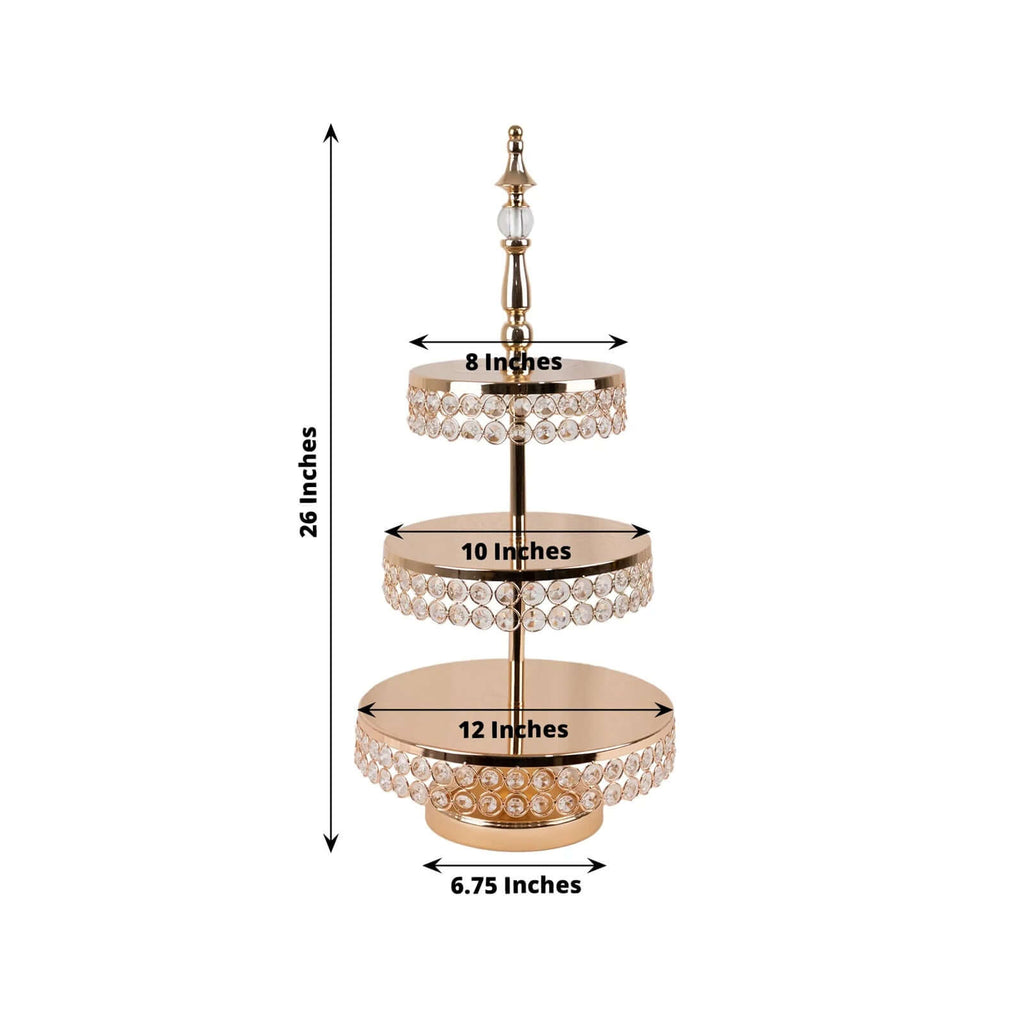 3-Tier Crystal Beaded Gold Metal Cake Stand | eFavormart.com