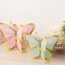 12 Pcs Pastel Color 3D Butterfly Table Centerpieces with Metallic Gold Foil Accents, Cardstock Paper Butterfly Party Decorations - 10",12"