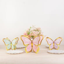 12 Pcs Pastel Color 3D Butterfly Table Centerpieces with Metallic Gold Foil Accents, Cardstock Paper