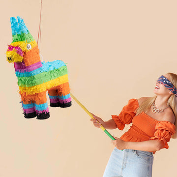 Colorful Paper Donkey Pinatas for Fiesta Party Decorations, Mexican Theme Rainbow Llama Cinco de Mayo Pinatas - 16"x22"