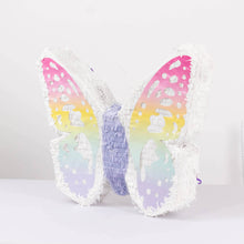 Expandable White Lilac Paper Butterfly Pinata with Pastel Colored Wings, Fairy Themed Birthday Party