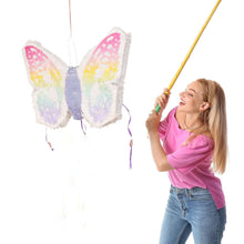 Expandable White Lilac Paper Butterfly Pinata with Pastel Colored Wings, Fairy Themed Birthday Party